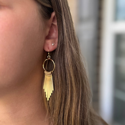 Gold Geometric Earrings | Hoop & Fringe Earrings | Modern Earrings | Gold Hoop Earrings |  FENNO FASHION