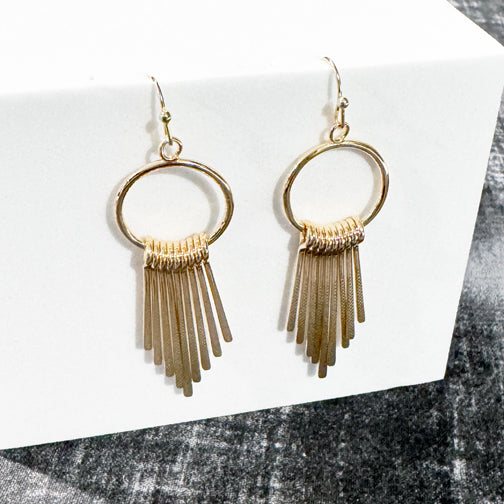 Gold Geometric Earrings | Hoop & Fringe Earrings | Modern Earrings | Gold Hoop Earrings |  FENNO FASHION