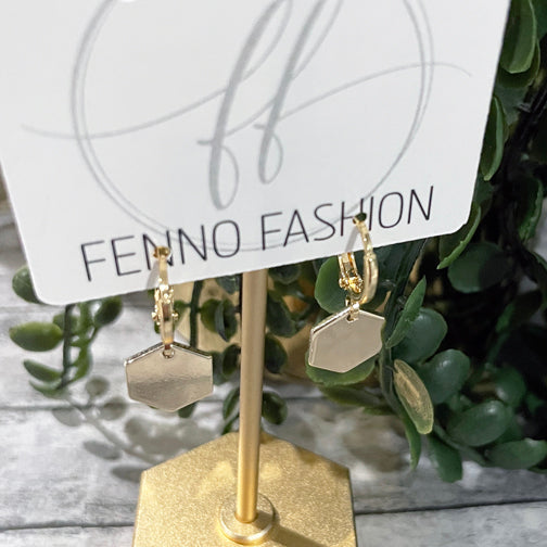 Gold Hexagon Hoop Earrings | Dainty Geometric Jewelry | Gold Huggie Hoops | Hexagon Earrings | FENNO FASHION