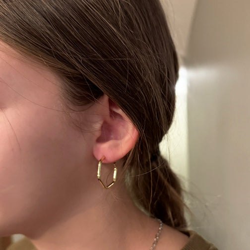Gold Hexagon Hoop Earrings | Geometric Earrings | Geometric Hoops | Minimalist Earrings | FENNO FASHION 