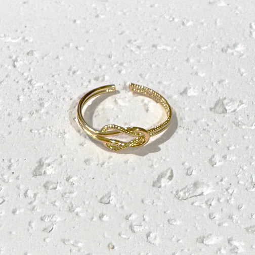 Gold Love Knot Ring | Gold Textured Metal Adjustable Ring | Layered Adjustable Ring | FENNO FASHION