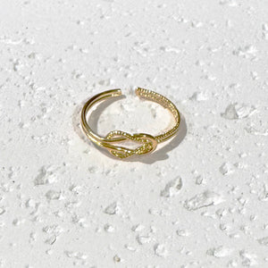 Gold Love Knot Ring | Gold Textured Metal Adjustable Ring | Layered Adjustable Ring | FENNO FASHION