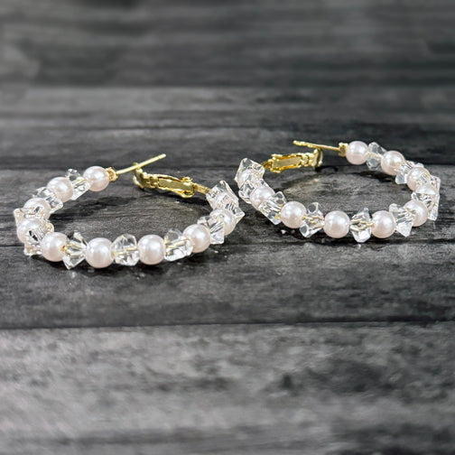 Gold Pearl Hoop Earrings | Pearl Earrings | Pearl Hoops | FENNO FASHION