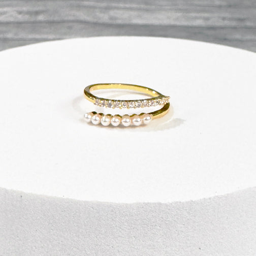 Gold Pearl Ring | Adjustable Ring | Adjustable Pearl Ring | Minimalist Ring | Dainty Crystal Ring | FENNO FASHION