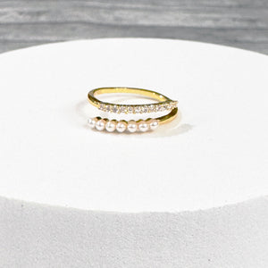 Gold Pearl Ring | Adjustable Ring | Adjustable Pearl Ring | Minimalist Ring | Dainty Crystal Ring | FENNO FASHION