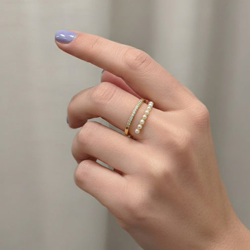 Gold Pearl Ring | Adjustable Ring | Adjustable Pearl Ring | Minimalist Ring | Dainty Crystal Ring | FENNO FASHION