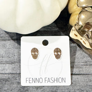 Gold Skull stud Earrings | Day of the Dead Studs | Halloween Stud Earrings | FENNO FASHION