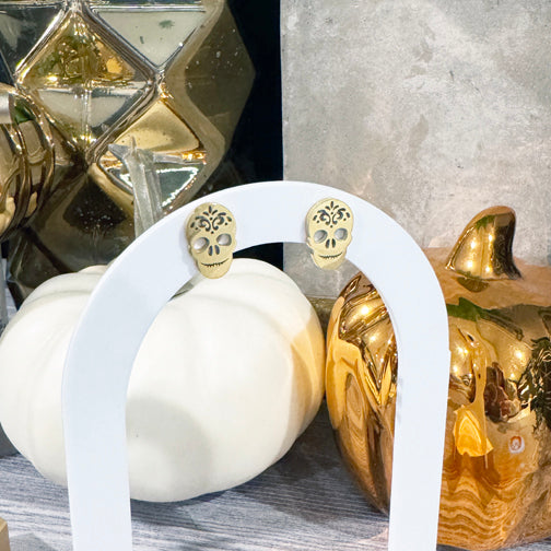 Gold Skull stud Earrings | Day of the Dead Studs | Halloween Stud Earrings | FENNO FASHION