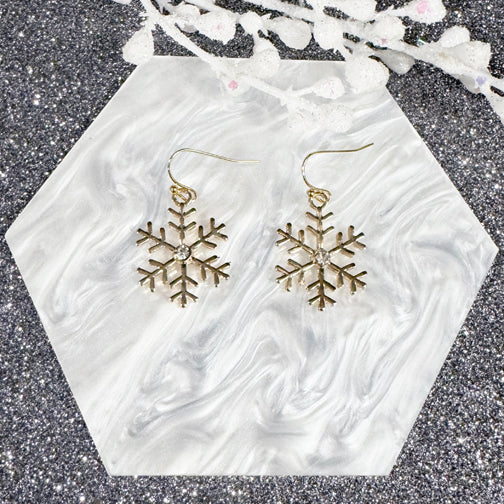 Gold Snowflake Earrings | Holiday Jewelry | Crystal Snowflake Earrings | FENNO FASHION | Christmas Jewelry 
