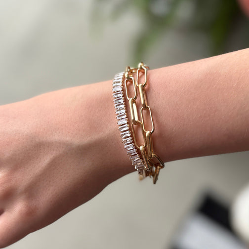 Gold Statement Bracelet | Paperclip Chain Bracelet | Layered Bracelet | Crystal Bracelet | FENNO FASHION