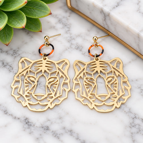 Gold Cincinnati Bengals Tiger Statement Post Earrings