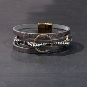 Gray Leather Wrap Bracelet | Gold Magnetic Clasp Bracelet | FENNO FASHION