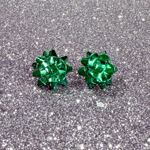 Green Christmas Present Bow Stud Earrings | Green Bow Earrings  | FENNO FASHION | Christmas Jewelry | Christmas Earrings 