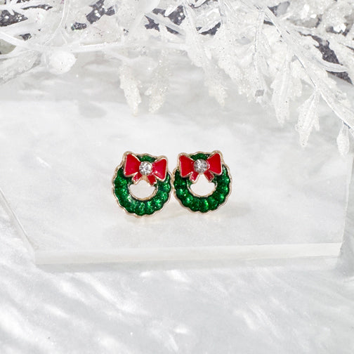 Green Wreath Studs | Vintage Inspired Christmas Earrings  | FENNO FASHION | Christmas Jewelry | Christmas Earrings 