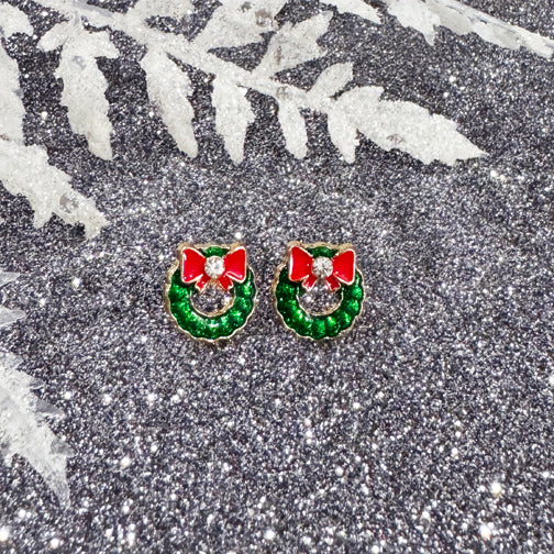 Green Wreath Studs | Vintage Inspired Christmas Earrings  | FENNO FASHION | Christmas Jewelry | Christmas Earrings 
