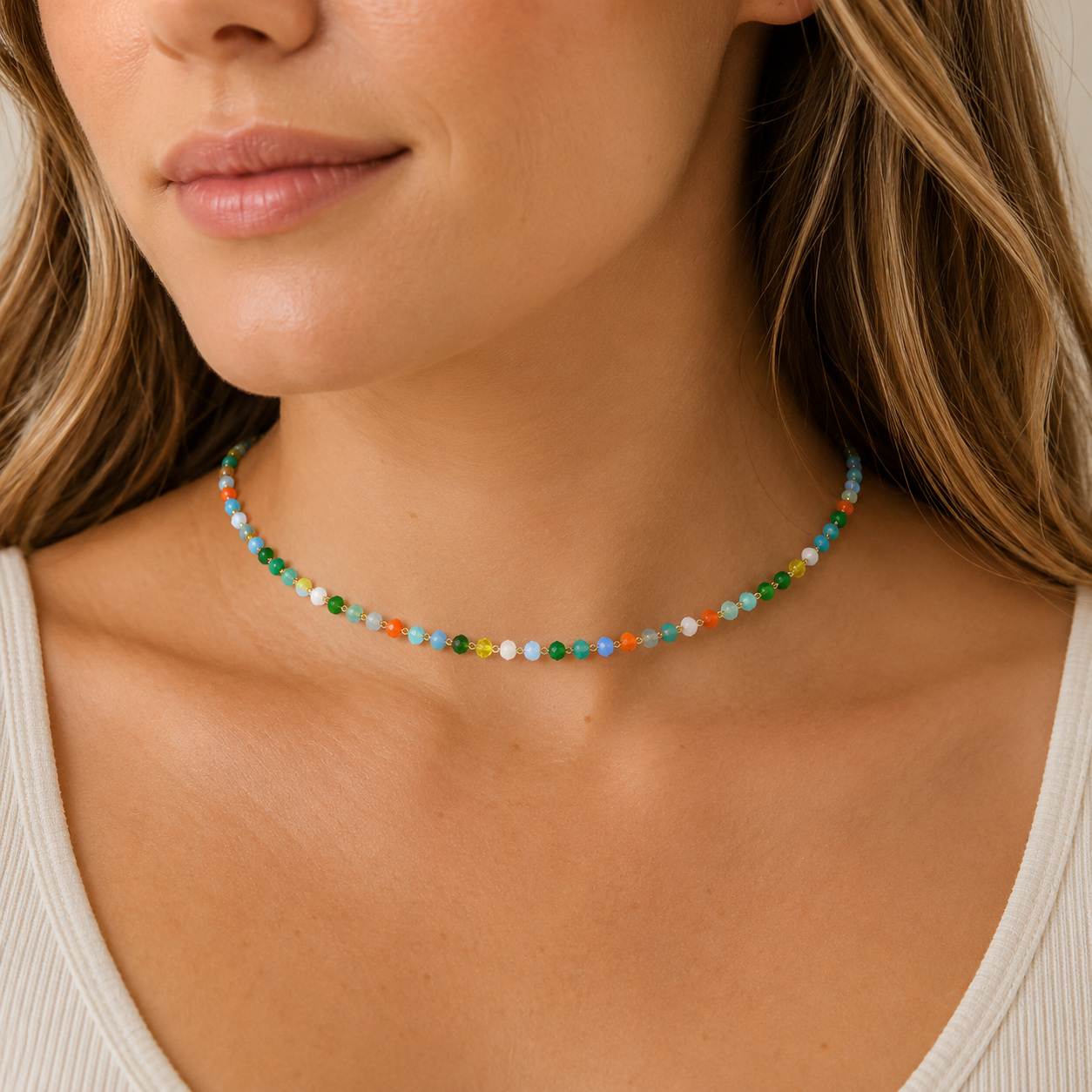 Handmade wire wrapped beaded choker necklace | Colorful beaded necklace | Dainty beaded choker necklace for everyday wear | FENNO FASHION | Cincinnati Jewelry Designer