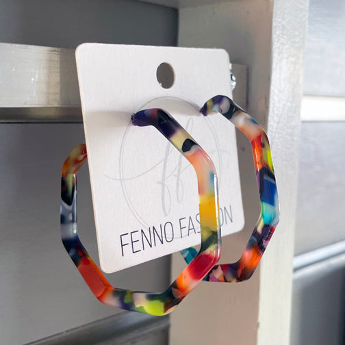 Hexagon Hoops Earrings | Colorful Hoops | Hexagon Hoop Earrings | Resin Hoops | Vacation Earrings | FENNO FASHION 