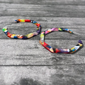 Hexagon Hoops Earrings | Colorful Hoops | Hexagon Hoop Earrings | Resin Hoops | Vacation Earrings | FENNO FASHION 