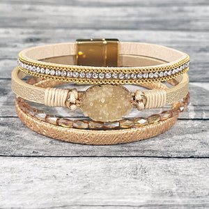 Ivory Druzy Stone Bracelet | Magnetic Bracelet | Leather Wrap Bracelet | Druzy Stone Jewelry | FENNO FASHION | Megan Fenno