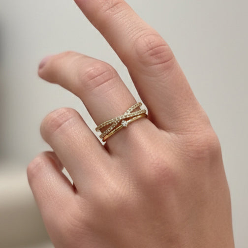 Layered Dainty Crystal Ring | Gold Adjustable Stacking Ring | Cincinnati Jewelry Designer | FENNO FASHION