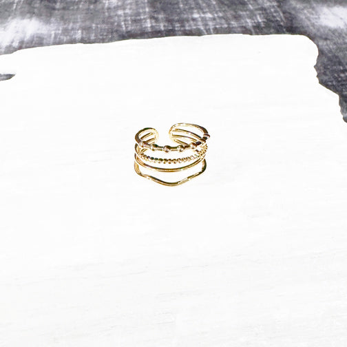 Layered Ring | Stackable Adjustable Ring | Gold Textured Ring | FENNO FASHION