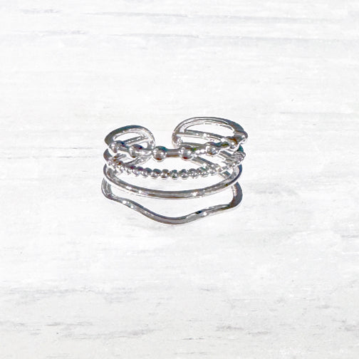 Layered Ring | Stackable Adjustable Ring | Silver Textured Ring | FENNO FASHION