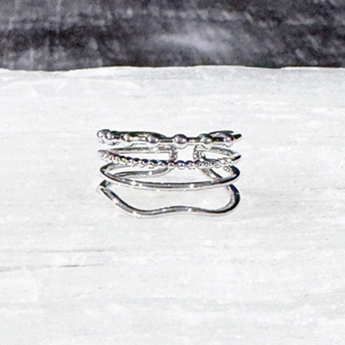 Layered Ring | Stackable Adjustable Ring | Silver Textured Ring | FENNO FASHION