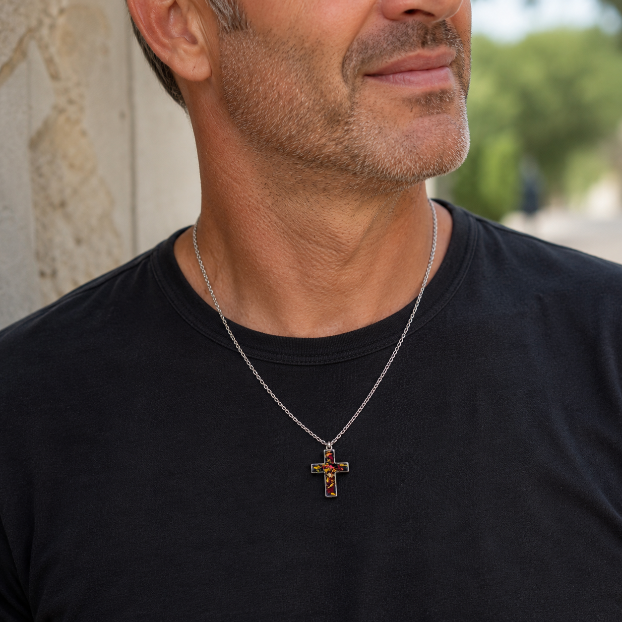 Mens Remembrance Necklace | Memorial Necklace for Men | Funeral Flower Jewelry | Religious Memorial Jewelry | Remembrance Accessories Cincinnati | Memorial Jewelry Cincinnati | FENNO FASHION