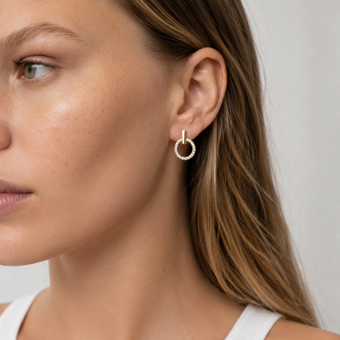 Minimal Glam Pavé Hoop Stud Earrings | Geometric Earrings | Geometric Studs | FENNO FASHION