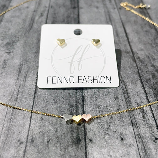 Mixed Metal Customized Heart Necklace and Earring Set | Valentines Day Jewelry Set | Heart Jewelry | FENNO FASHION 