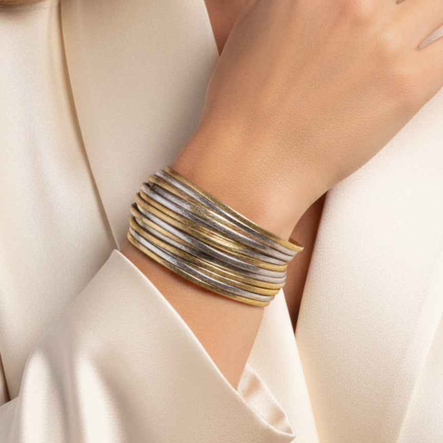Mixed Metal Bracelet | Metallic Leather Wrap Bracelet | Magnetic Bracelet | FENNO FASHION