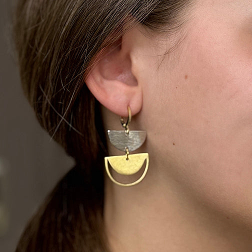 Mixed Metal Geometric Earrings | Mixed Metal Jewelry | Geometric Earrings | Semi-Circle Earrings | FENNO FASHION | Megan Fenno | Cincinnati 