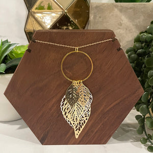 Mixed Metal Leaves Necklace | Pendant Necklace | Fall Jewelry | Leaf Necklace | FENNO FASHION