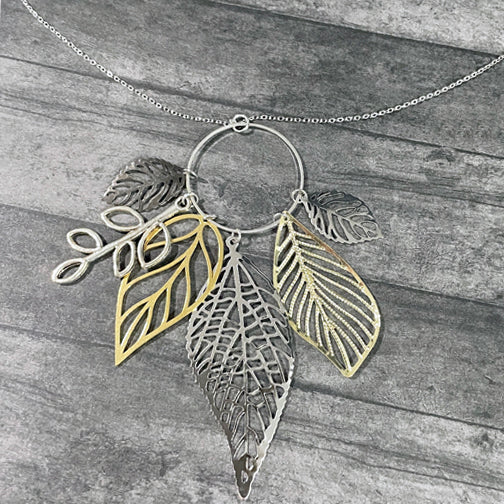 Mixed Metal Leaves Necklace | Pendant Necklace | Fall Jewelry | Leaf Necklace | FENNO FASHION