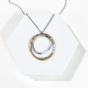 Mixed Metal Pendant Necklace | Hammered Metal Necklace | Circle Necklace | Mixed Metal Jewelry | FENNO FASHION