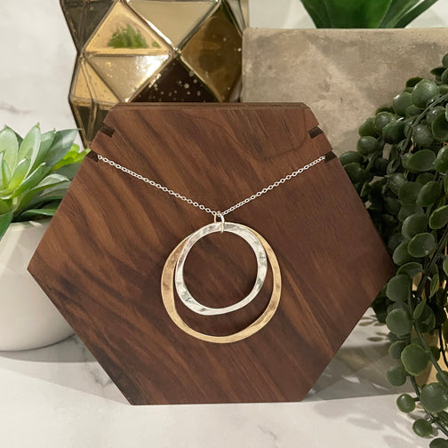 Mixed Metal Pendant Necklace | Hammered Metal Necklace | Circle Necklace | Mixed Metal Jewelry | FENNO FASHION