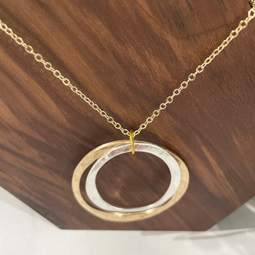 Mixed Metal Pendant Necklace | Hammered Metal Necklace | Circle Necklace | Mixed Metal Jewelry | FENNO FASHION