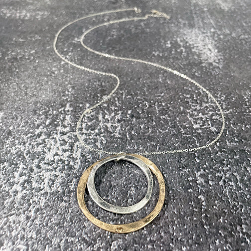 Mixed Metal Pendant Necklace | Hammered Metal Necklace | Circle Necklace | Mixed Metal Jewelry | FENNO FASHION