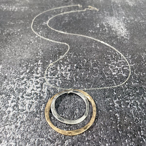 Mixed Metal Pendant Necklace | Hammered Metal Necklace | Circle Necklace | Mixed Metal Jewelry | FENNO FASHION
