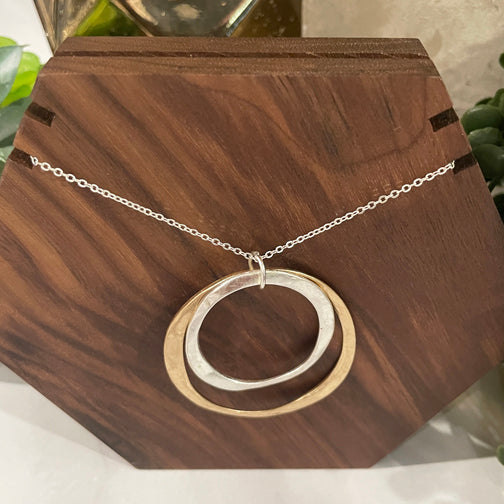 Mixed Metal Pendant Necklace | Hammered Metal Necklace | Circle Necklace | Mixed Metal Jewelry | FENNO FASHION