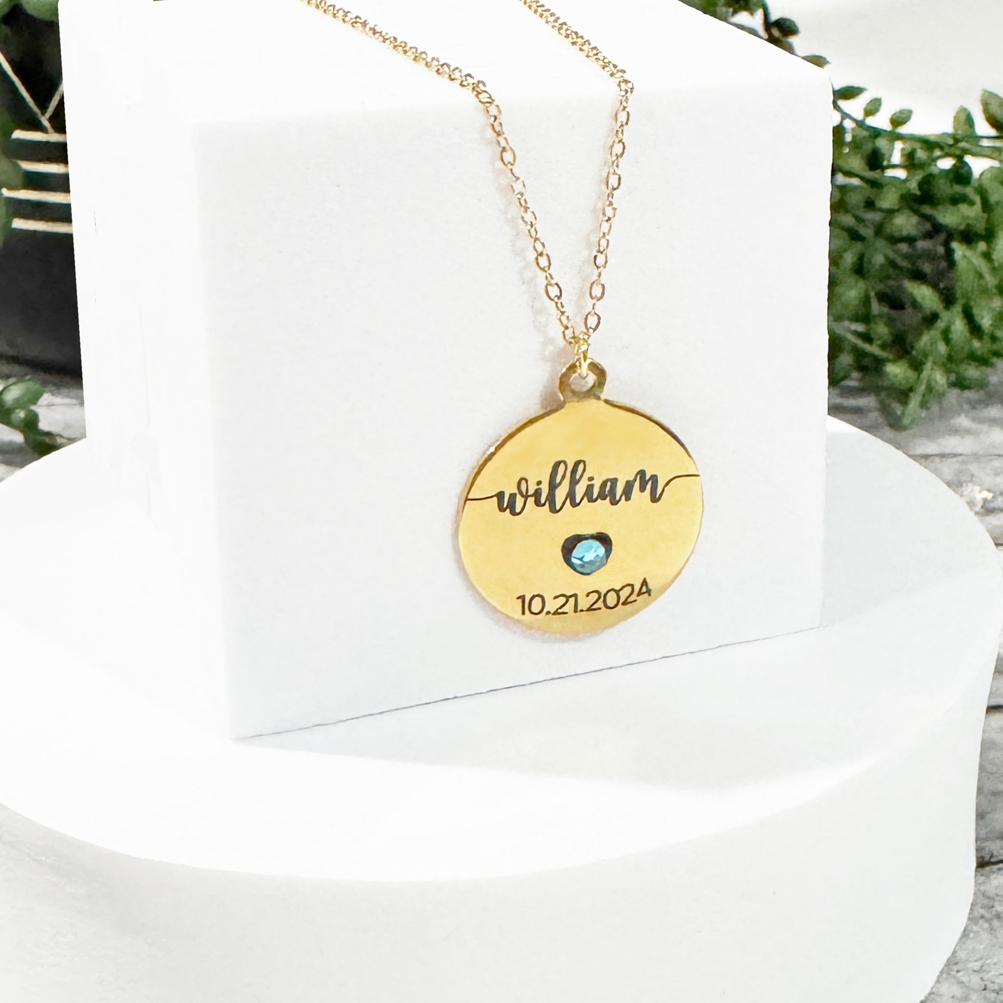 Name and Birthdate Custom Laser Engraved Necklace | Birthstone Necklace | Grandmother Gift | Custom Laser Engraved Jewelry | FENNO FASHION | Cincinnati Jewelry Designer 
