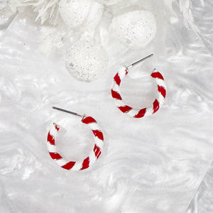 Twisted Candy Cane Small Silver Holiday Hoops