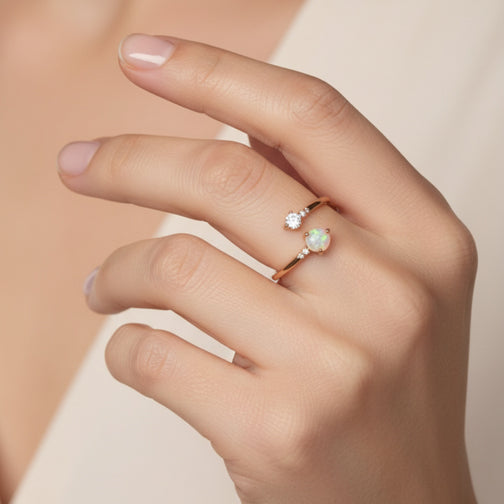 Opal Adjustable Ring | Gold Opal and Crystal Ring | Dainty Rings | Cincinnati Jewelry Designer | FENNO FASHION