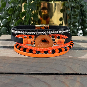 Cincinnati Bengals Bracelet | Bengals Jewelry | Orange Leather Wrap Bracelet | FENNO FASHION