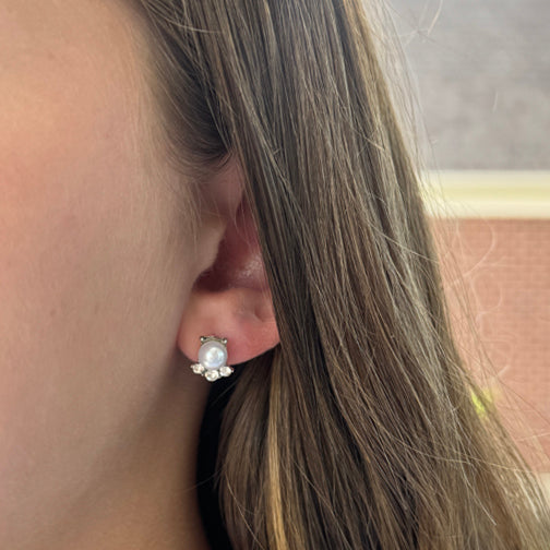 Pearl and Crystal Stud Earrings | Elegant Studs | Pearl Studs | FENNO FASHION