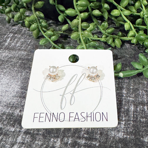 Pearl and Crystal Stud Earrings | Elegant Studs | Pearl Studs | FENNO FASHION