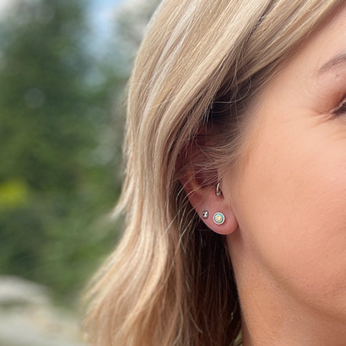 Peruvian Opal Silver Circle Stud Earrings | Opal Stud Earrings | FENNO FASHION | Megan Fenno