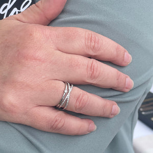 Crystal Lined Stacked Adjustable Ring (SILVER OR ROSE GOLD)