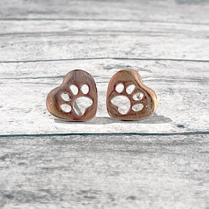 Rose Gold Heart Paw Print Stud Earrings | FENNO FASHION