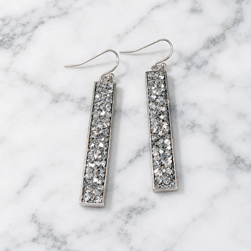 Rectangular Silverstone Crystal Earrings